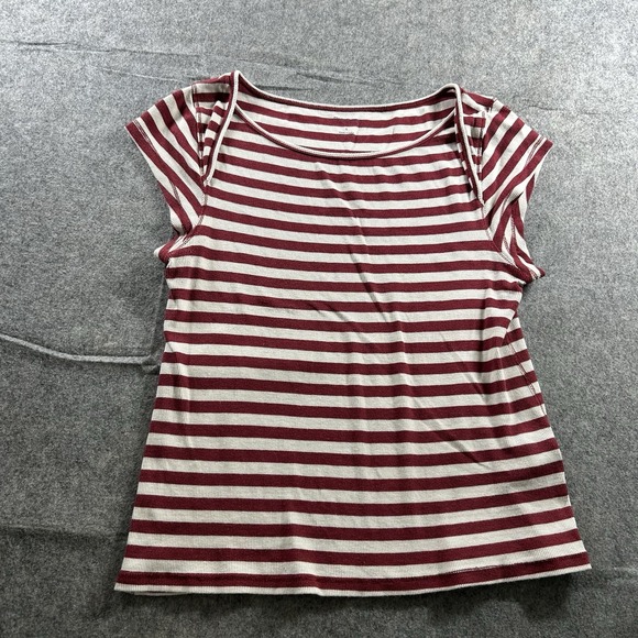Pilcro Tops - Polo Anthropologie Top Womens Large Envelope Tee Ribbed Striped Red White